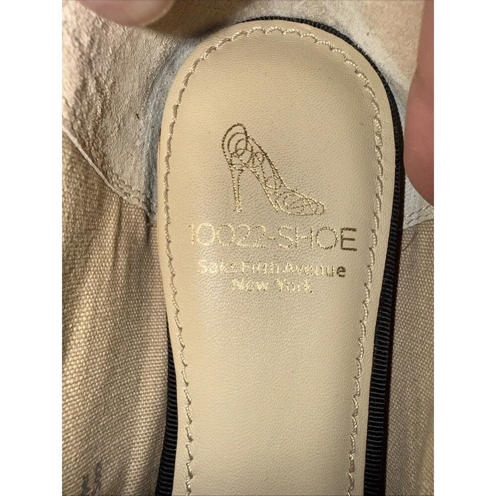 10022-SHOE Saks Fifth Ave Floral Ballet Flats Bow Leather Sole Womens 7M EU37.5