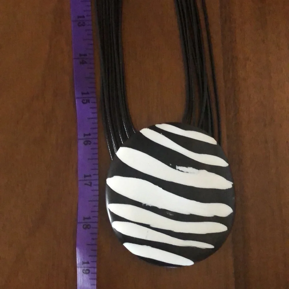 Black and White Zebra Resin Pendant Multi-Strand Necklace