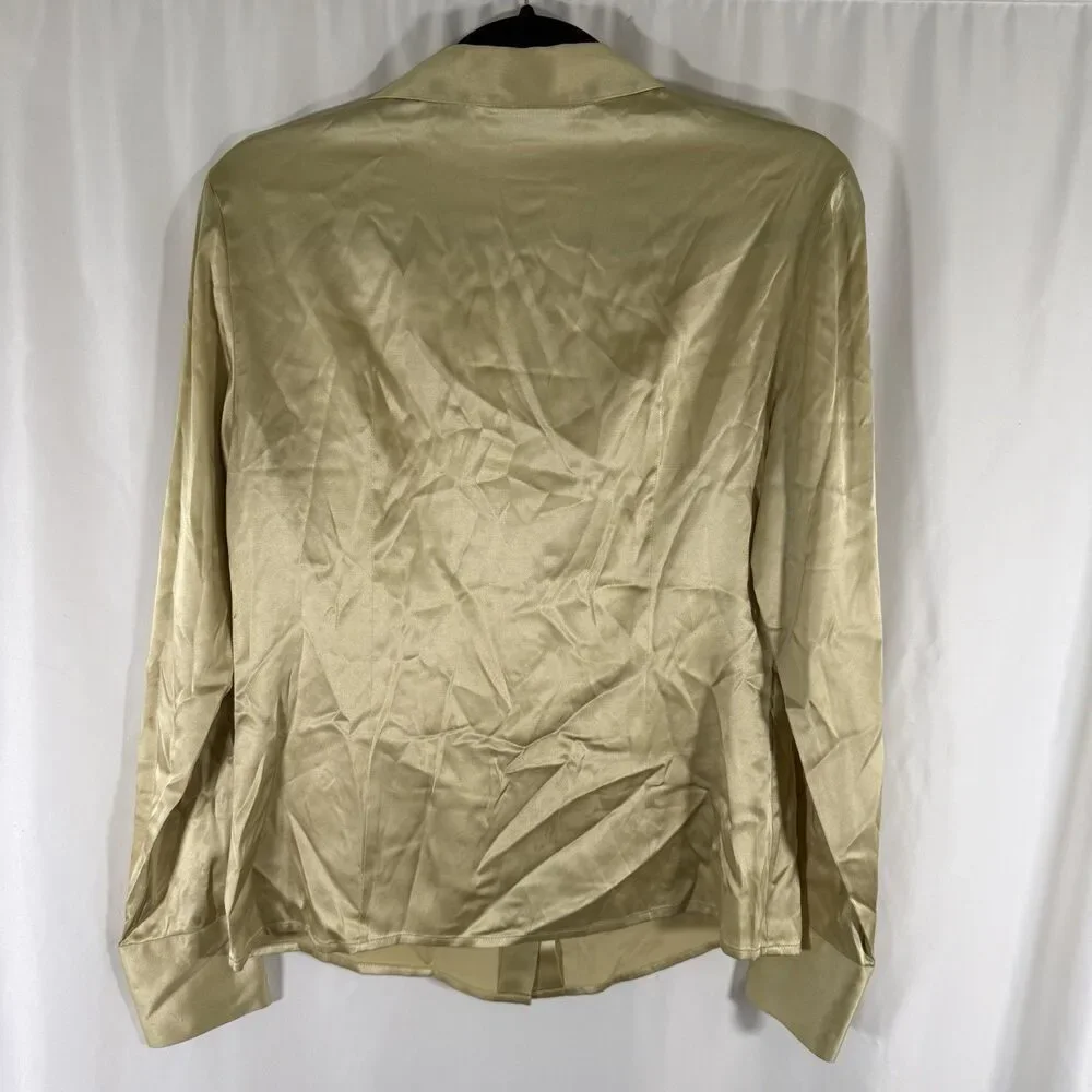 Casual Corner Stretch Silk Blend Blouse Women's 6 Green Button Up Long Sleeve