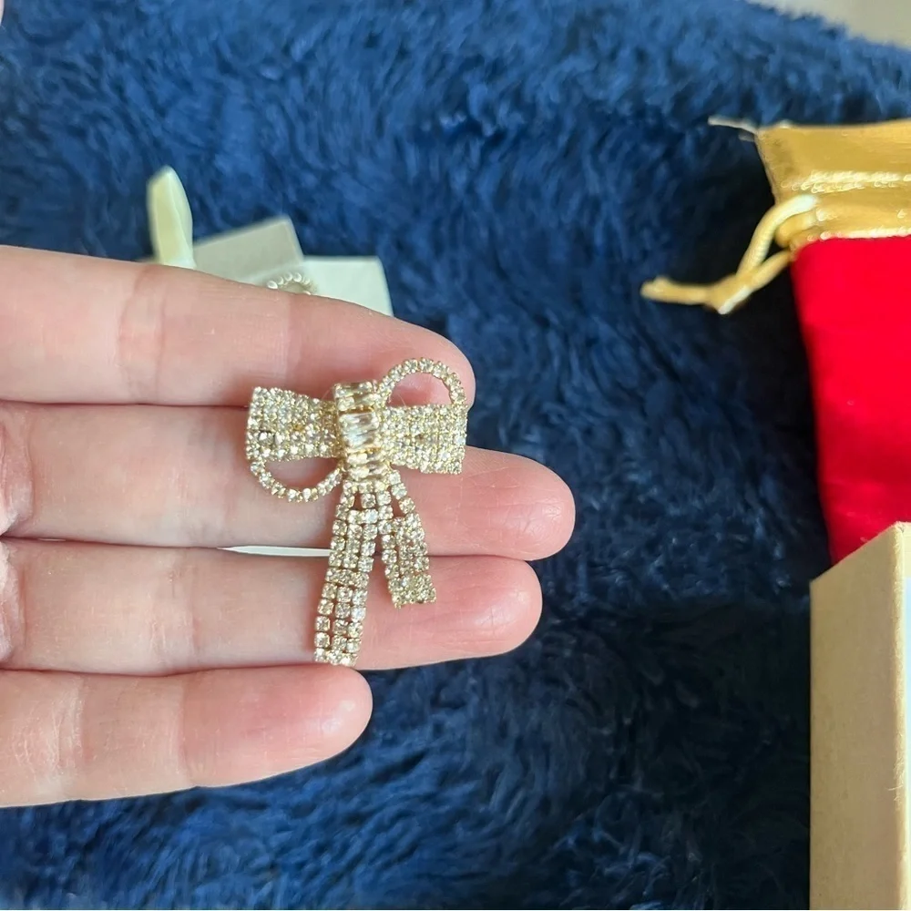 Xioose Gold Rhinestone Ribbon Bow Stud Fashion Ladies Earrings