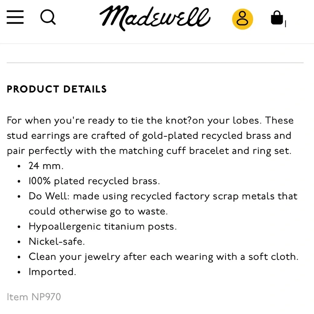 NWT Madewell Knotted Medium Stud Earrings