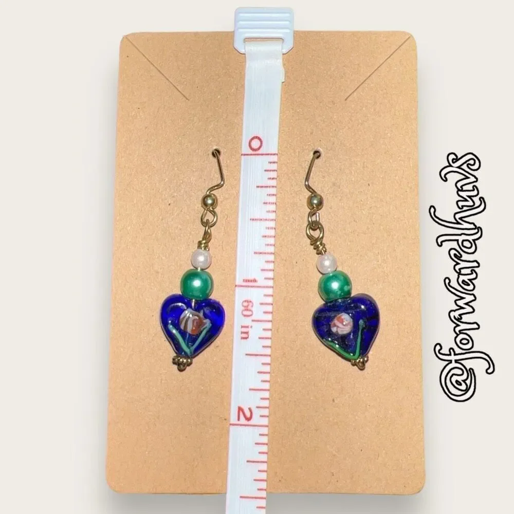 Bundle Sale 3 for $15 | Handmade Blue Glass Heart Earrings with Beads