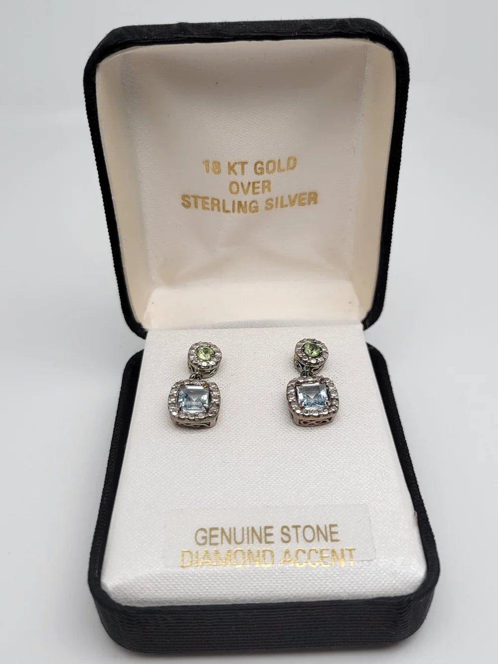 18k Gold Over Sterling Silver Blue Topaz and Peridot Drop Earrings