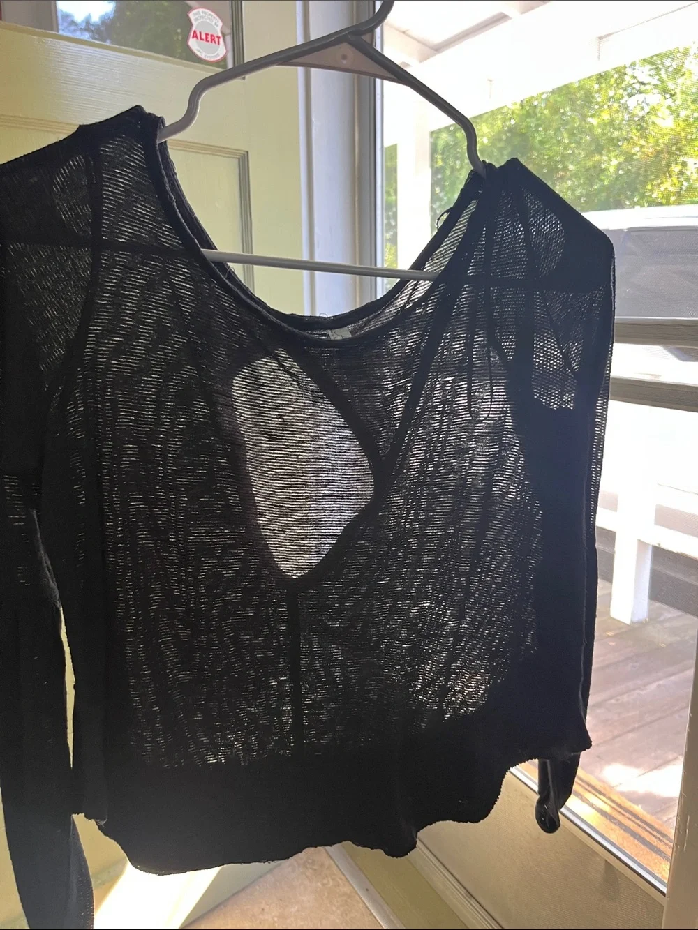 Free People Black Long Sleeve Ribbed Top