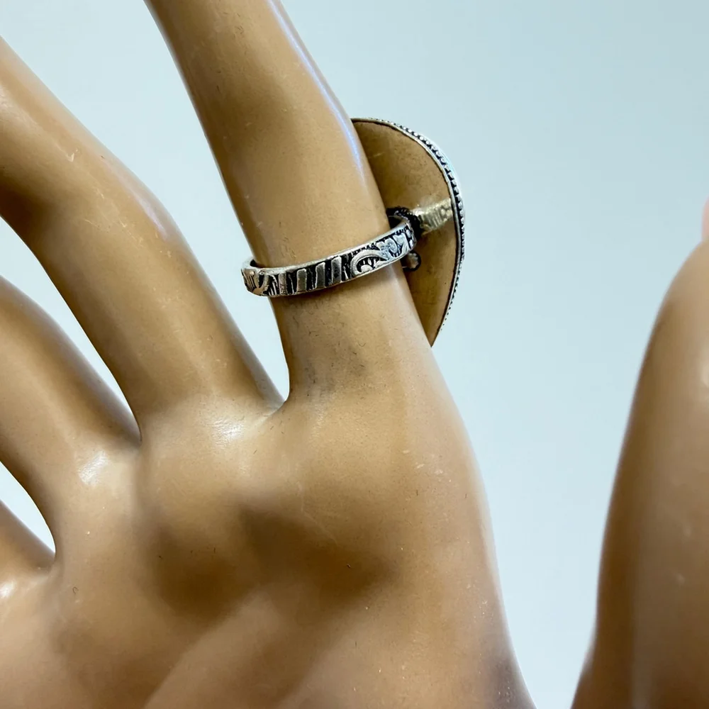 Hand Crafted Scolecite‎ Orange Calcite Silver Plated Statement Ring Size 6