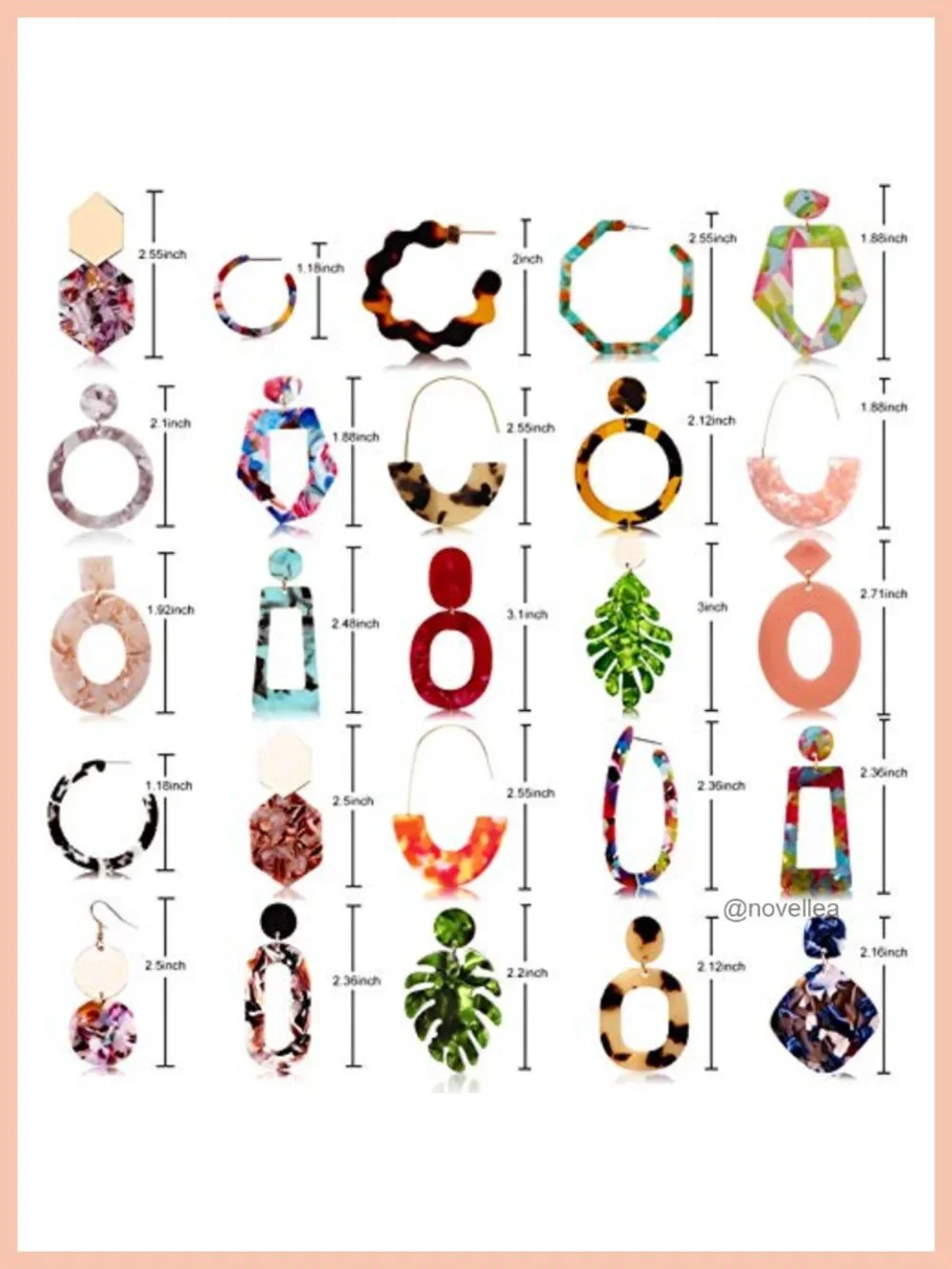 25 Pairs Acrylic Resin Statement Earrings Set for Women Drop Dangle