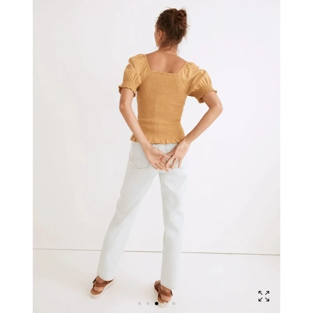 Madewell‎ Smocked Top Square Neck Puff Sleeve Blouse Yellow Gold XS