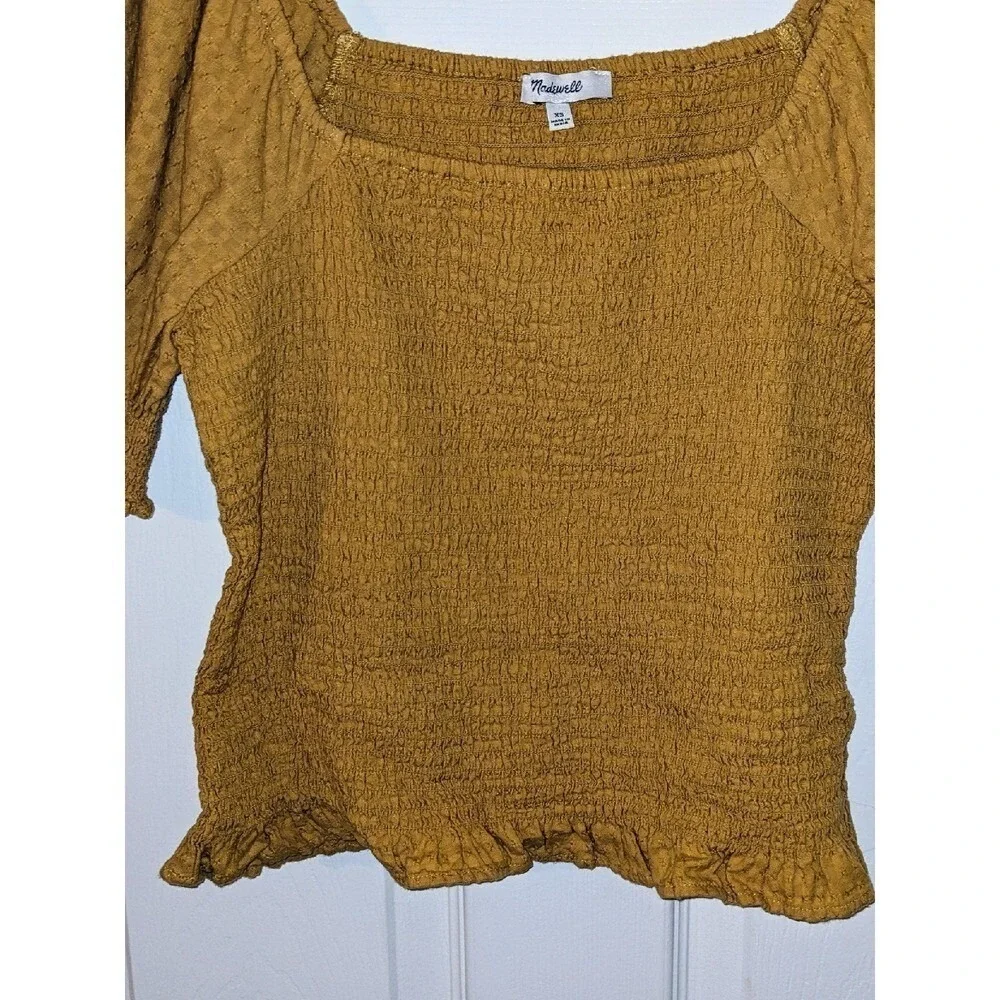 Madewell‎ Smocked Top Square Neck Puff Sleeve Blouse Yellow Gold XS