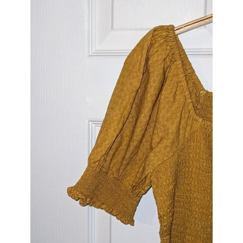 Madewell‎ Smocked Top Square Neck Puff Sleeve Blouse Yellow Gold XS