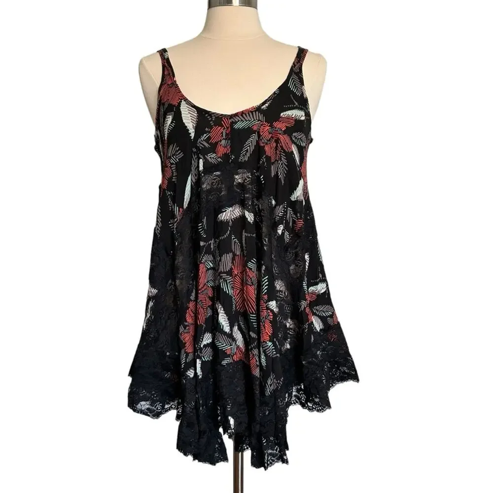 Free People She Swings Black/Multi Swing Mini Dress XS NWT