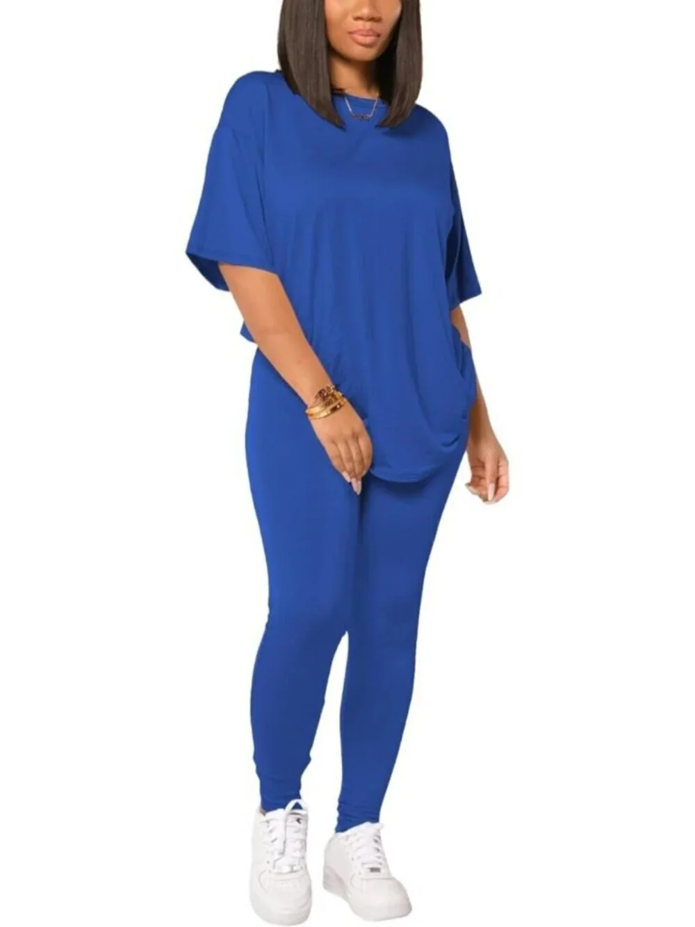 Women's Royal Blue 2 Piece Outfits Summer Sweatsuits Drop Shoulder Tracksuits