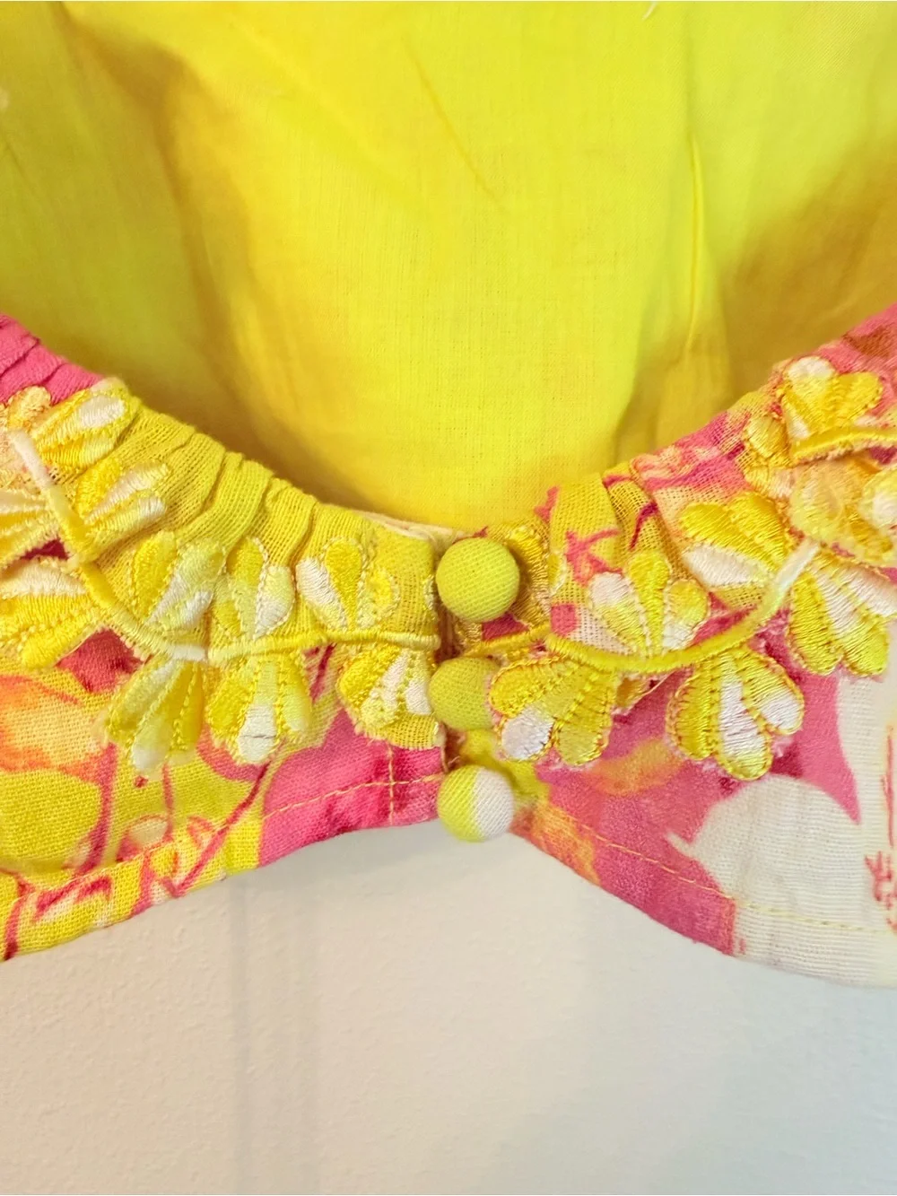 Hemant & Nandita Auril Floral Ruffle Crop Top NWT XXS Yellow Linen Retrofete