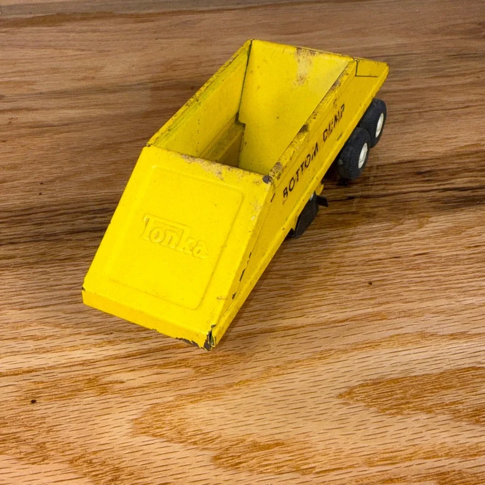 Vintage Tonka Bottom Dump Trailer Pressed Steel Yellow Toy Truck Attachment