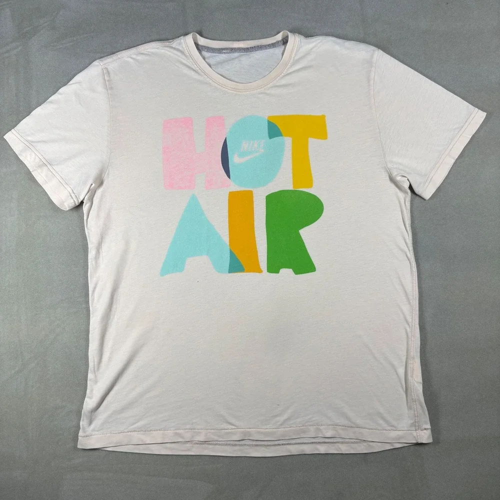 Nike Hot Air Graphic T-Shirt Mens XL Cream Multi Color Short Sleeve Swoosh