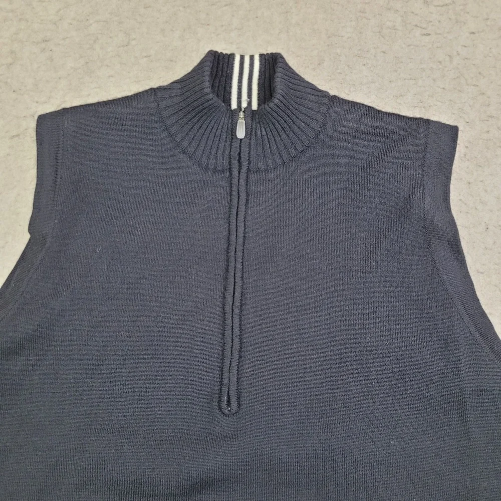 Adidas 1/4‎ Zip Golf Pullover Mens L Black 3 Stripe Sleeveless