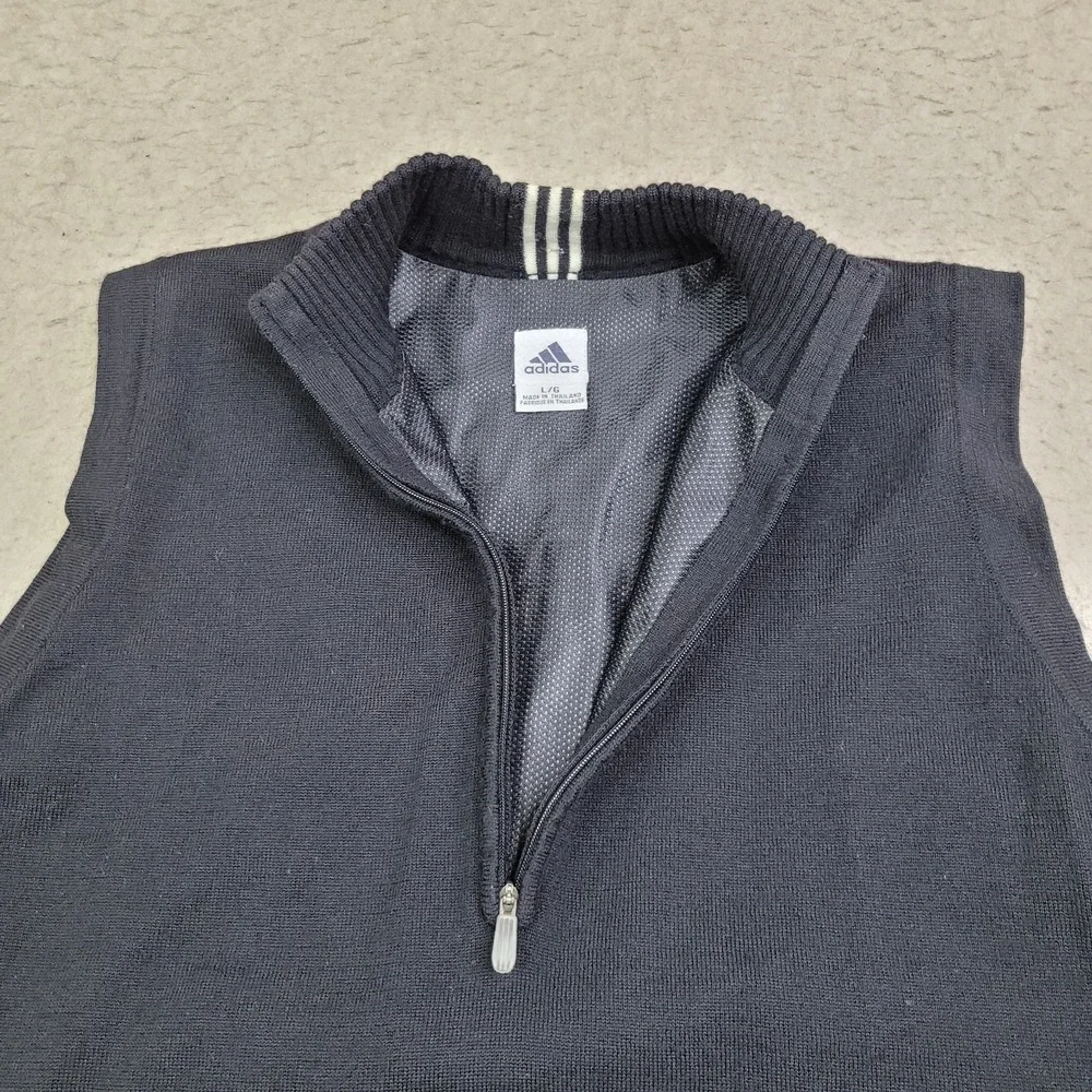 Adidas 1/4‎ Zip Golf Pullover Mens L Black 3 Stripe Sleeveless