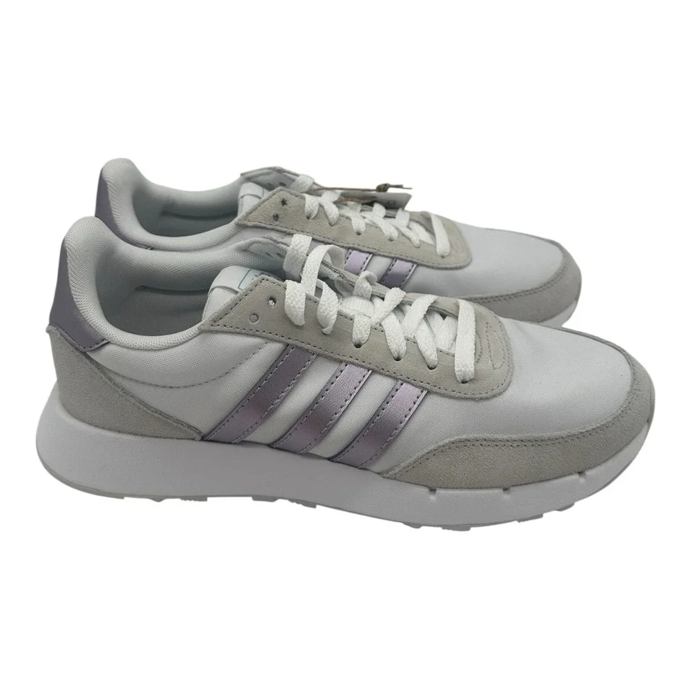 Adidas Run 60s 2.0‎ Running Shoes Womens Sz 9 White/Metallic Purple Sneakers