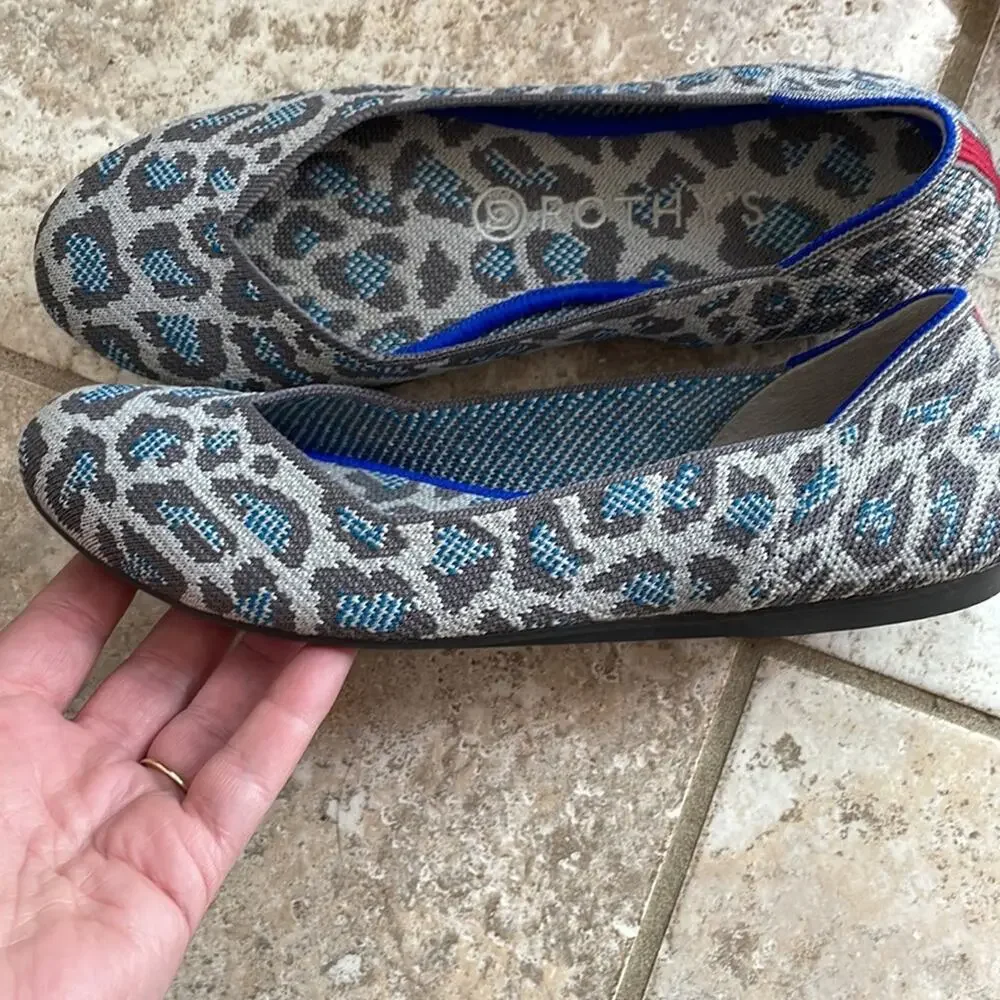 Rothy’s The Flat in Leopard Spotted Grey Blue Ballet Flat