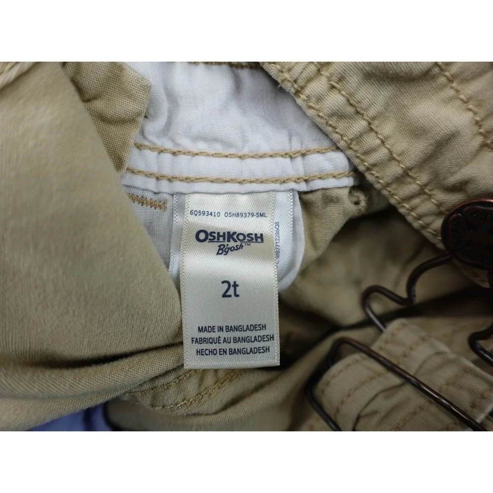 OshKosh B'gosh Overalls Toddler 2T Tan Khaki‎ Cotton Vestbak Canvas Bibs