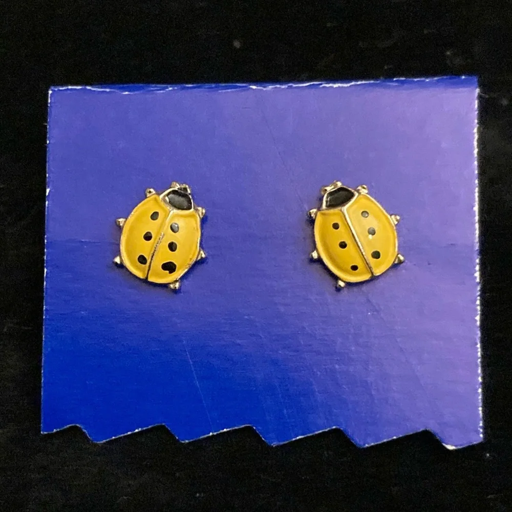 Cute Enamel LADYBUG EARRINGS; pierced posts