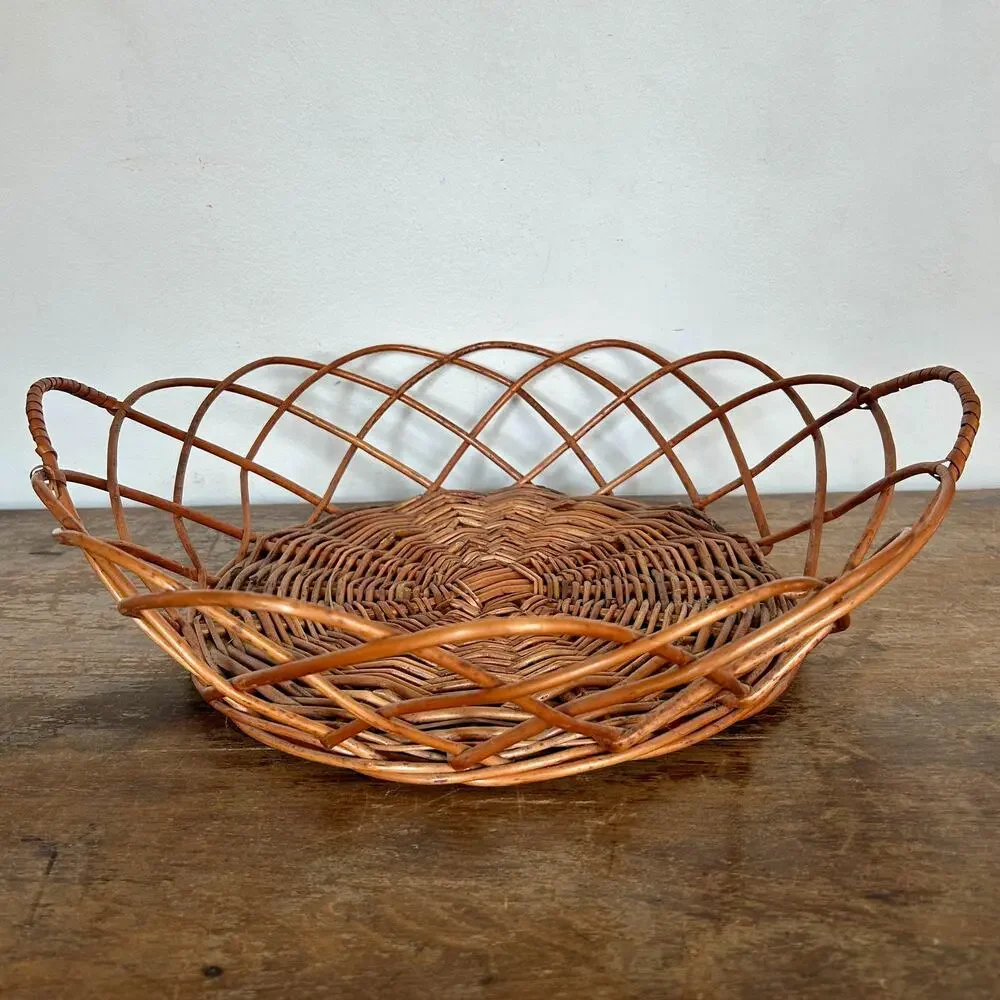 Vintage French Willow Fruit Basket with Handles | Cottagecore Prairiecore