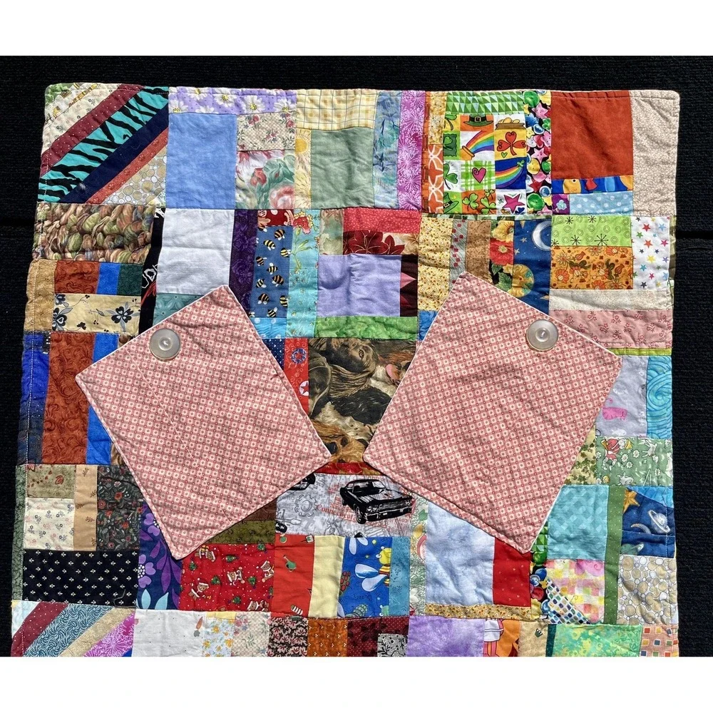 Handmade Patchwork Quilt Baby Toddler Scrappy Boho Multicolor Cotton‎ 24x32