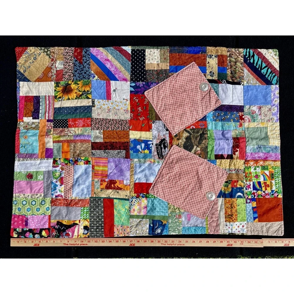 Handmade Patchwork Quilt Baby Toddler Scrappy Boho Multicolor Cotton‎ 24x32