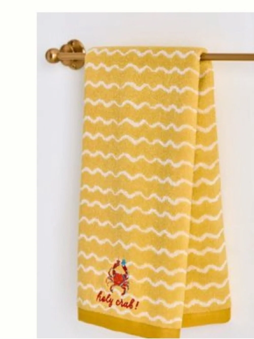 New! NWT Anthropologie Seaside Cotton Embroidery Icon Hand Towel “holy crab!”