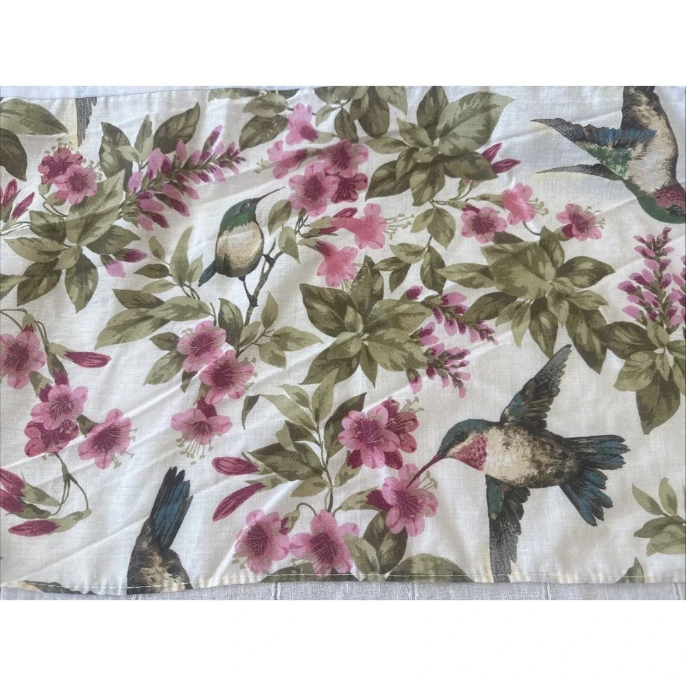 Vintage Bed Skirt King Hummingbirds Floral Tropical Fuchsia Flaws- Altered Tear