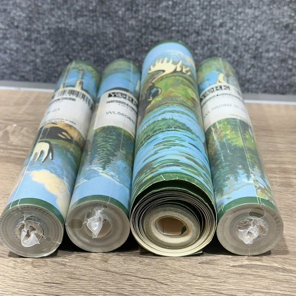 20 Yards York Wildlife Moose Forest Prepasted Wallpaper Border Alaska Cabin USA