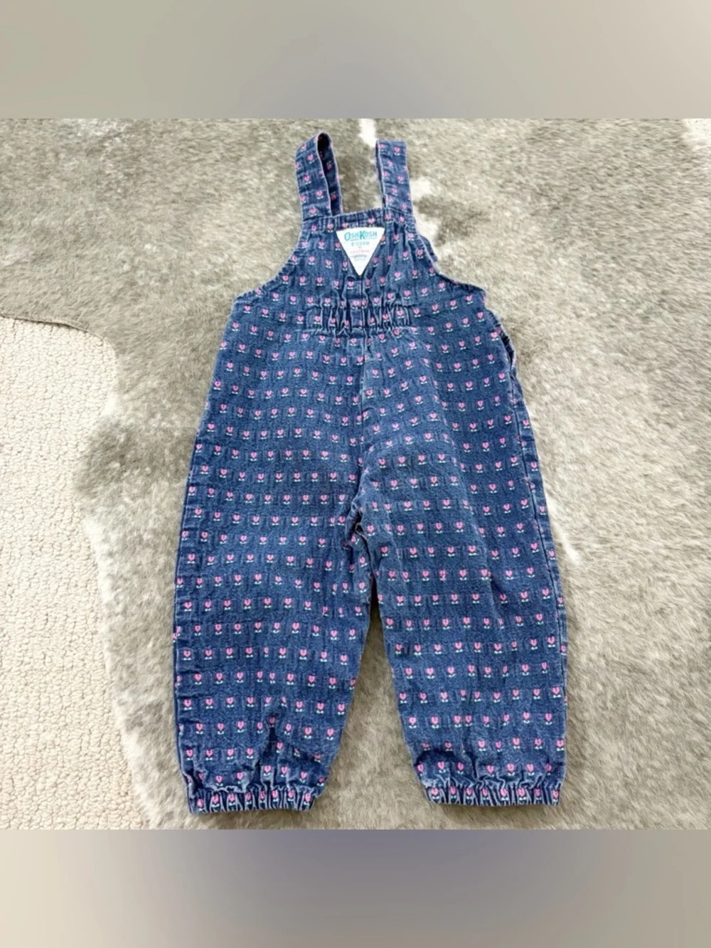 Vintage Union Made OshKosh B'gosh Pink Floral Blue Denim Overalls 12M