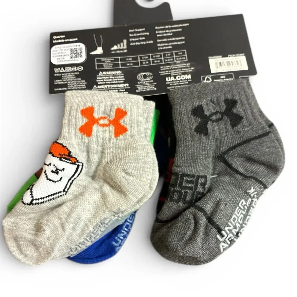 Under Armour Kids' Colorful Sports Socks Multi Pack Quarter Sock, 12-24 Months