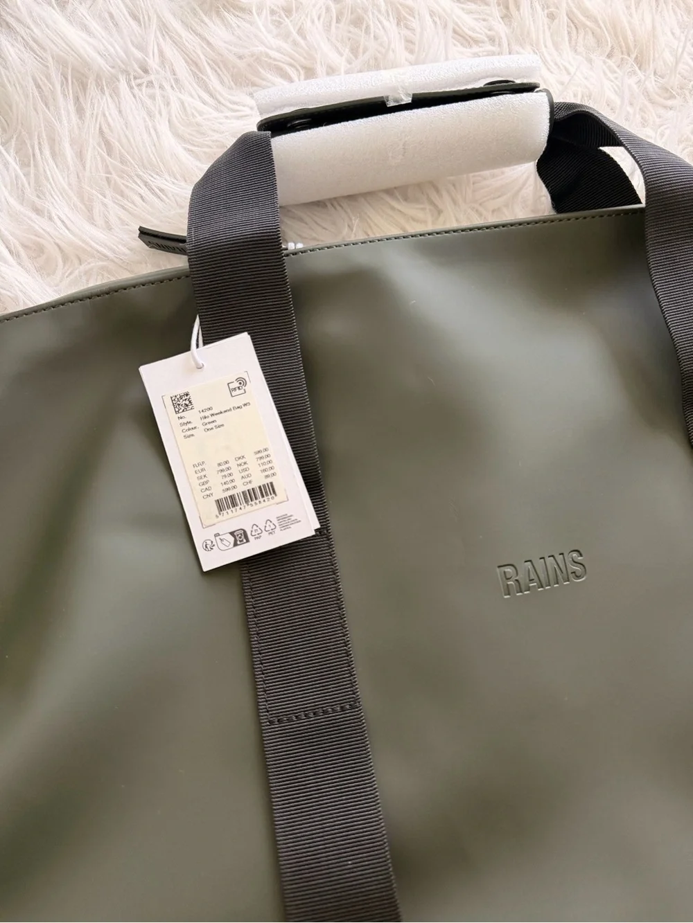 NWT RAINS Olive Green Duffel Bag for Men MSRP.$110