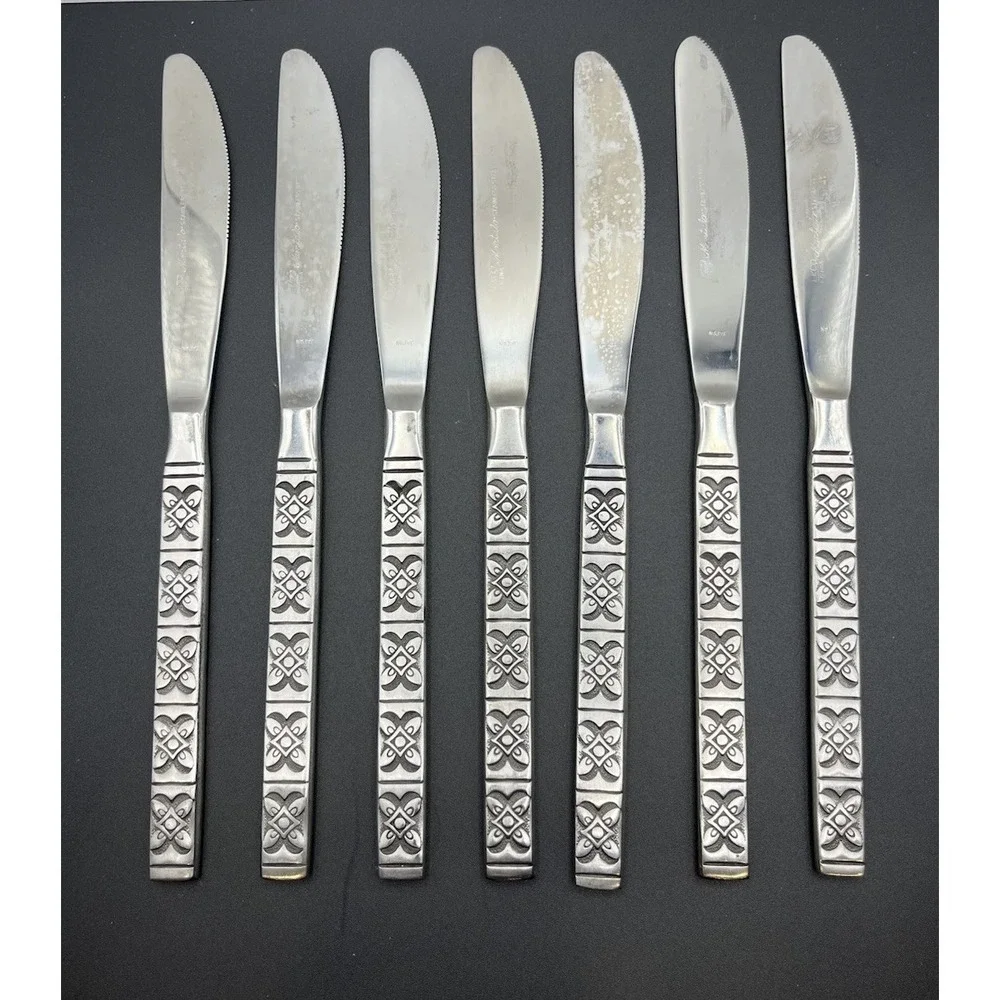 Set Of 7 Ekco‎ Eterna Montalo MCM Stainless Steel Flatware Dinner Knives Japan