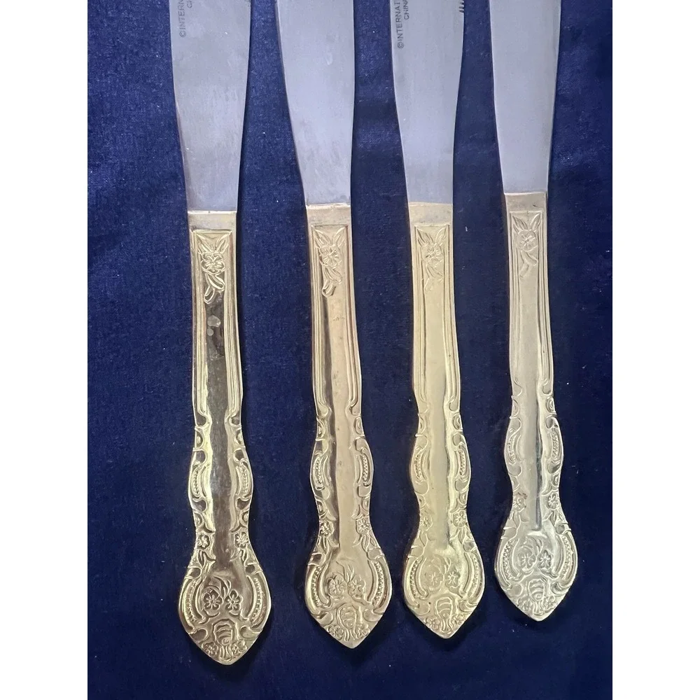 International Company Stainless 24 KT Gold Plated Flatware Knives 4 Pieces