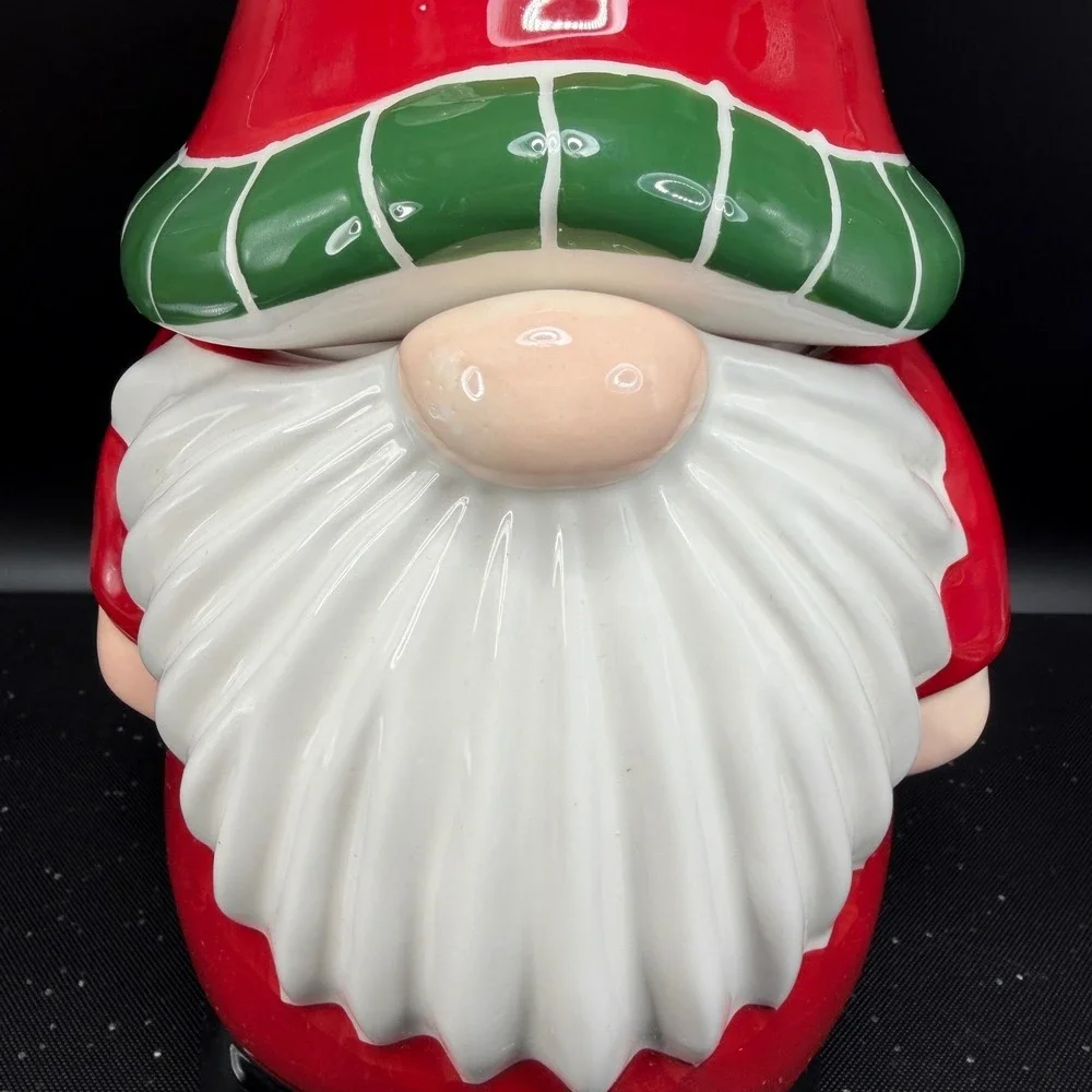 Pier 1 Imports Christmas Gnome Cookie Jar Container Dolomite‎ Holiday 11inch NEW
