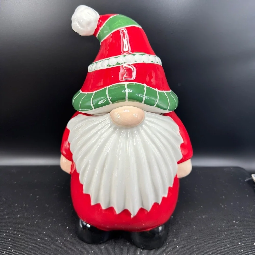 Pier 1 Imports Christmas Gnome Cookie Jar Container Dolomite‎ Holiday 11inch NEW