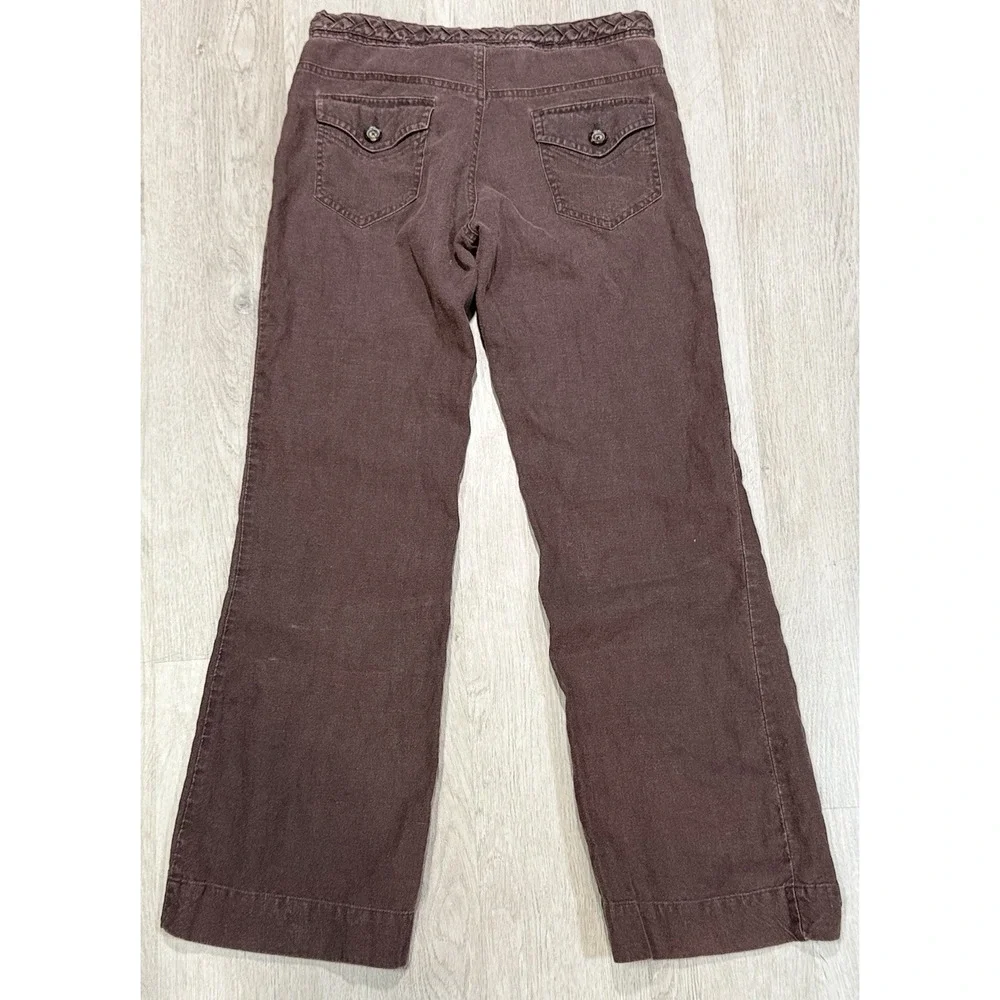 Banana Republic Wide Leg 100% Linen Pants Women's Size 2 Brown Braided Accent