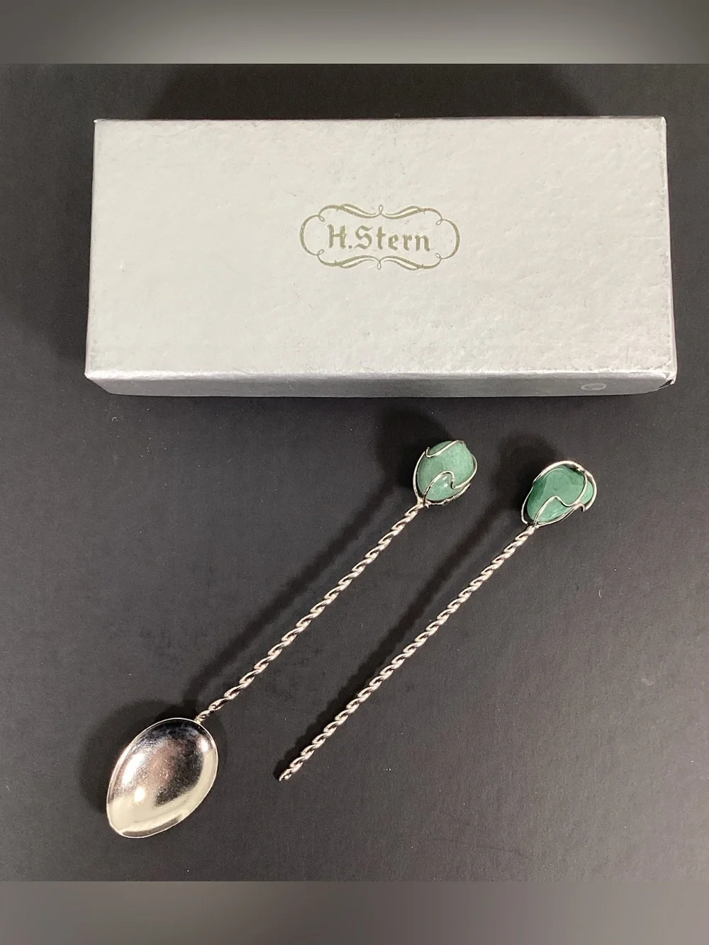 Vintage H. Stern Silver with Semi-Precious Stone Spoon & Olive Pick Bar …