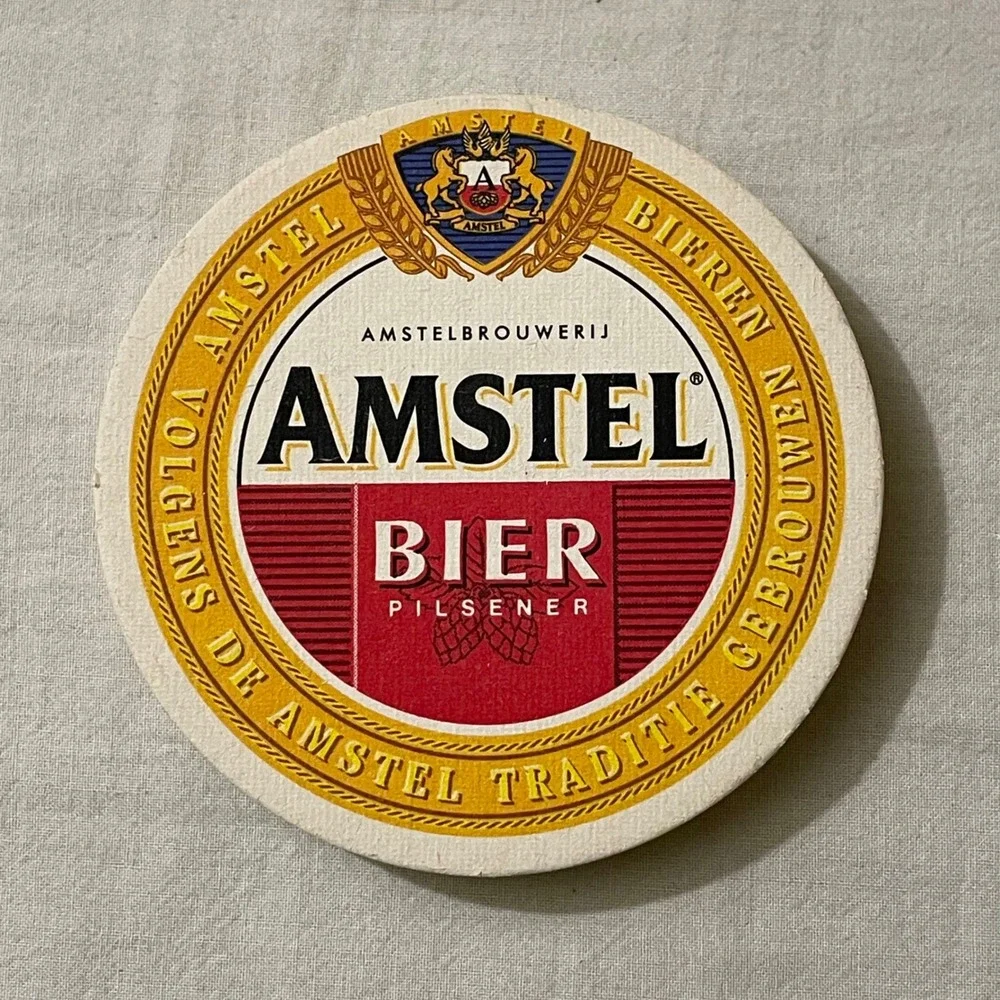 Amstel Bier Pilsener Round Cardboard Beer Coasters Set of 6 Dutch Barware‎