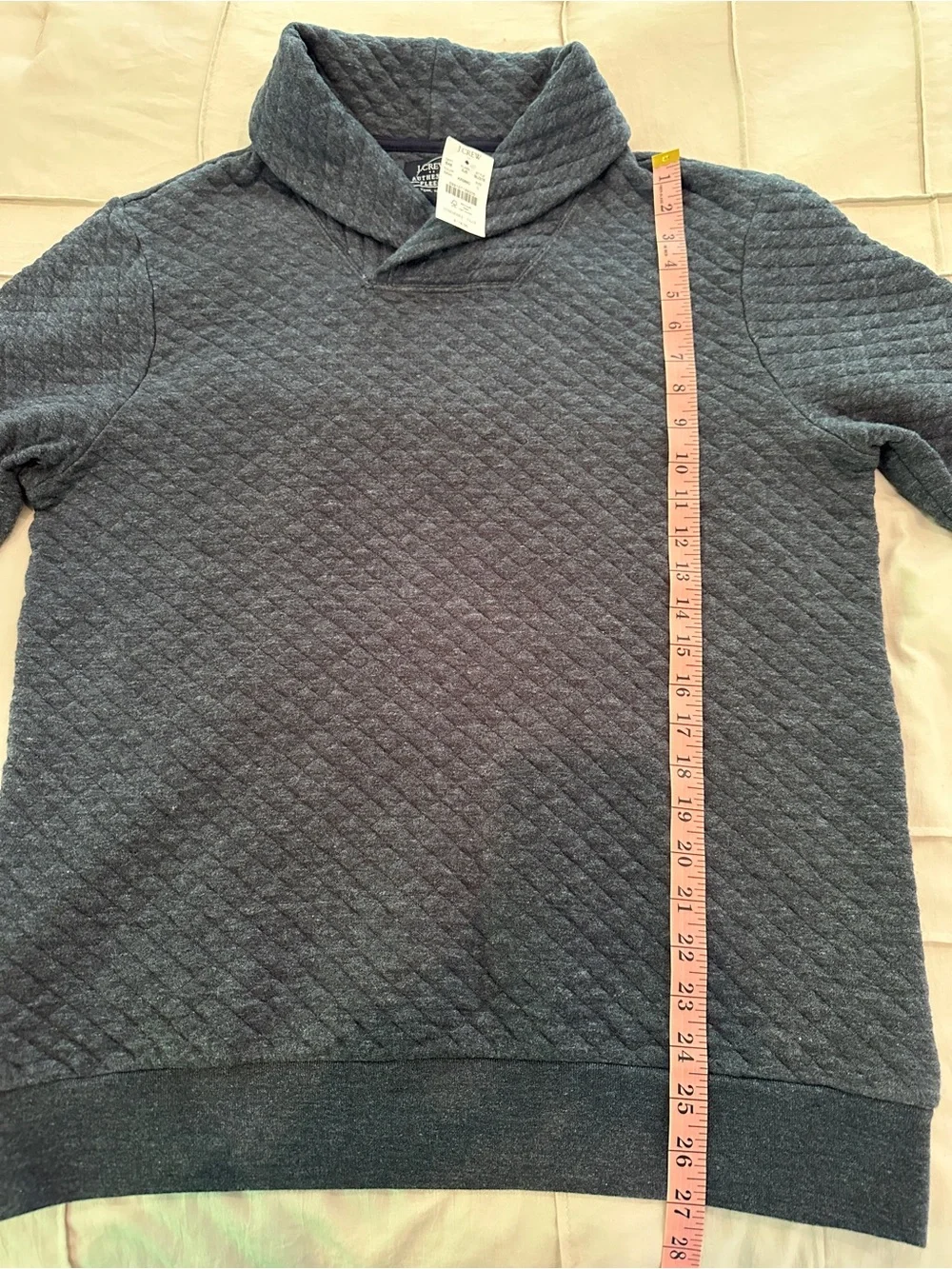 NWT J.Crew Quilted Fleece Pullover Shawl Collar Men’s Large Blue