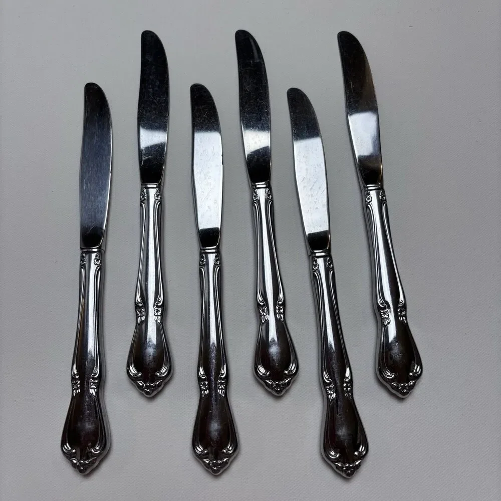 VTG Oneida Oneidacraft Deluxe Chateau Stainless Flatware Hollow Dinner Knives 6