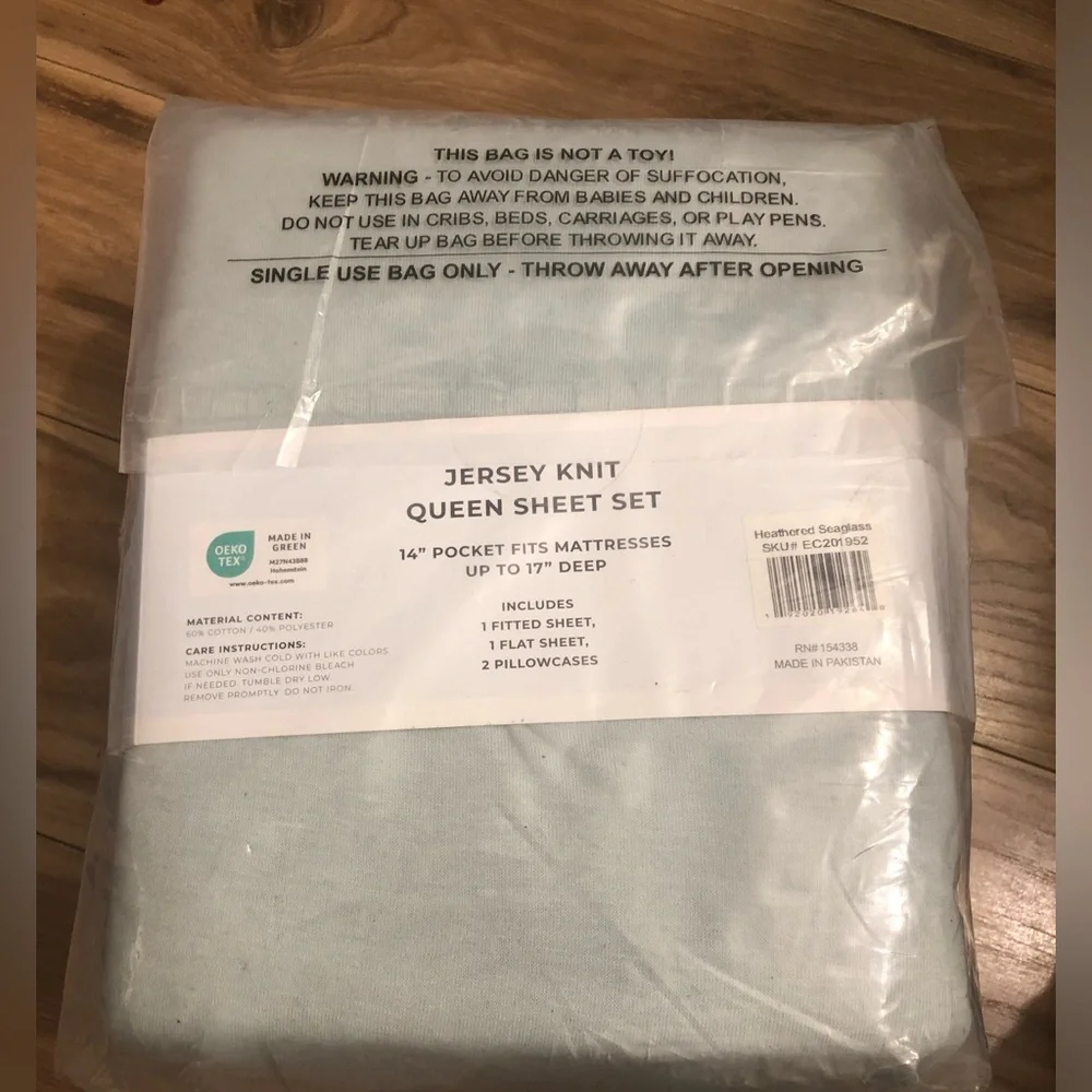 Cotton Heathered Melange Jersey Knit Bed Sheet Set, Queen, Green