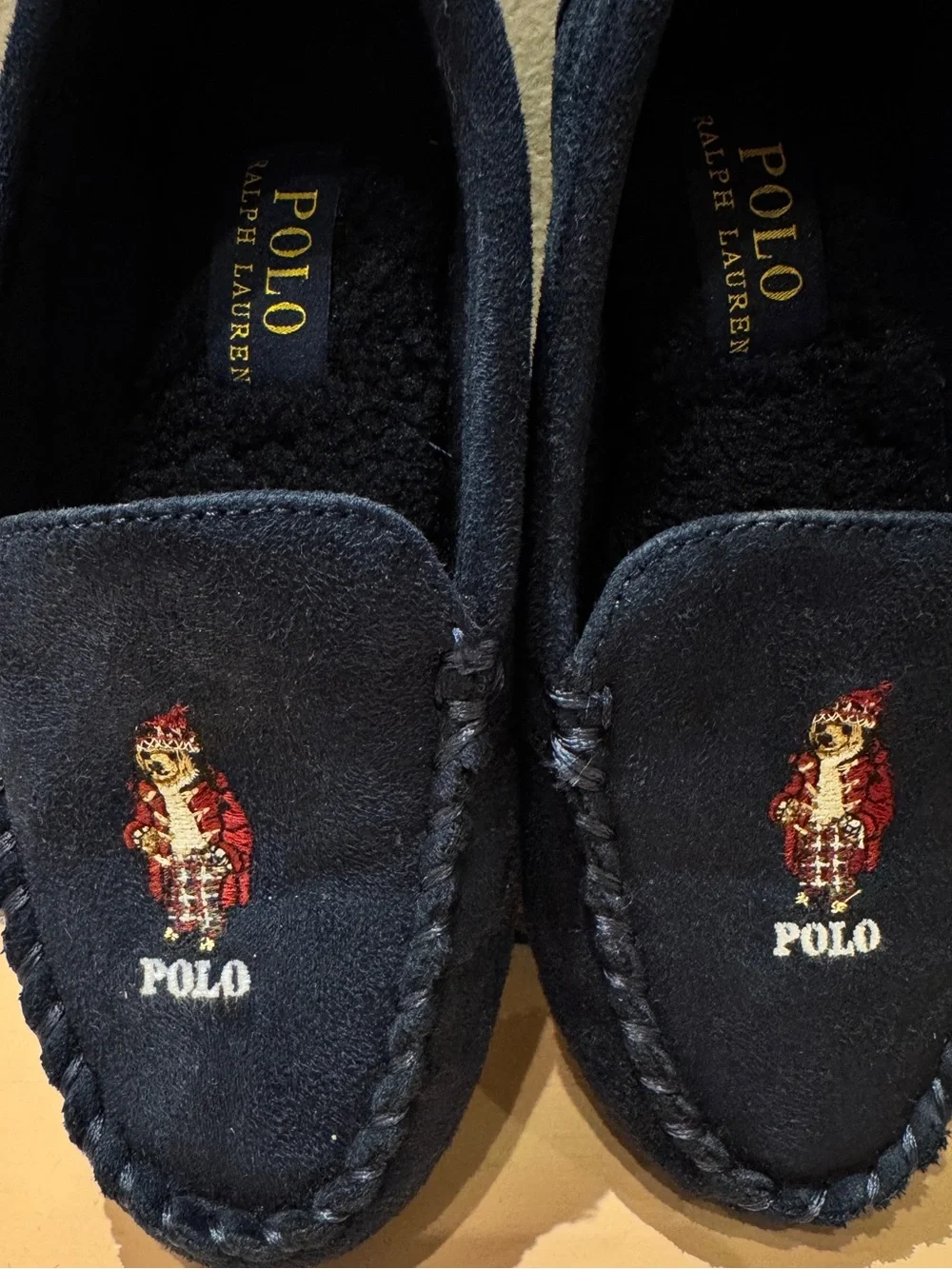 Polo Ralph Lauren brand children's Bear moccasin slippers.  US Size 1,