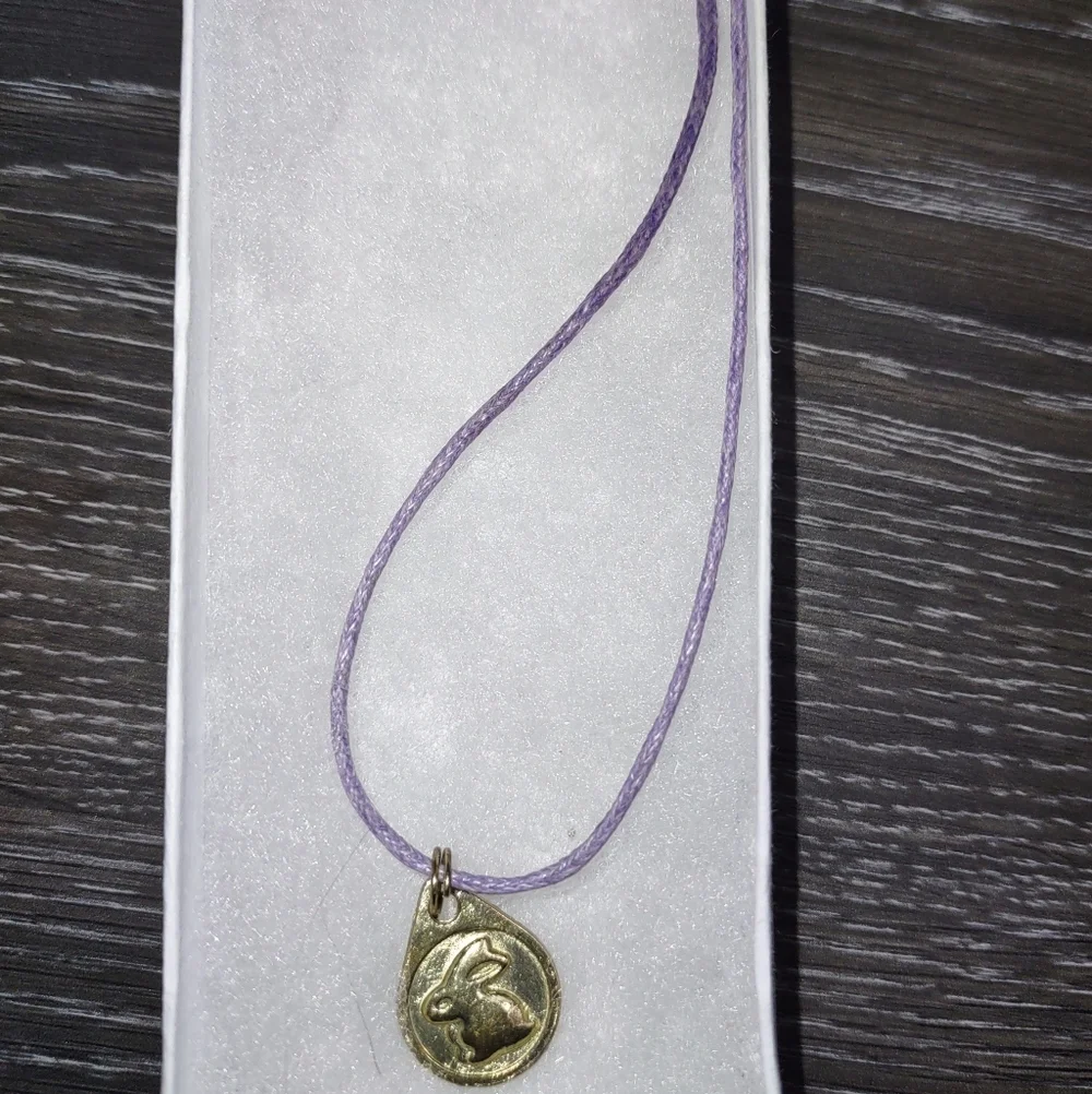 Vintage Gold Bunny Pendant On Orchid Cord