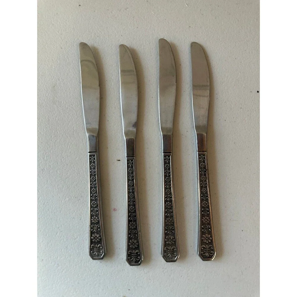 4 VGT Interpur Florenz Floral Fleur De Lis Stainless Steel Modern Solid Knives