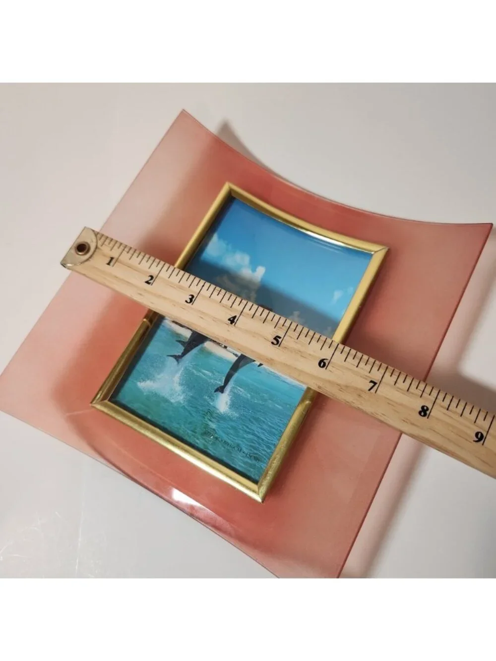Vintage Curved Glass Picture Frame 4x6 Frosted‎ Peach Pink Gold Trim Modern Art