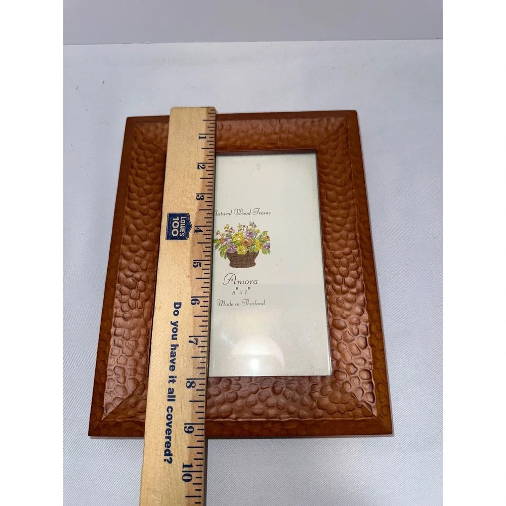 Amora Natural Wood Picture Frame 5x7 Hand Carved Hammered Texture Brown Thailand