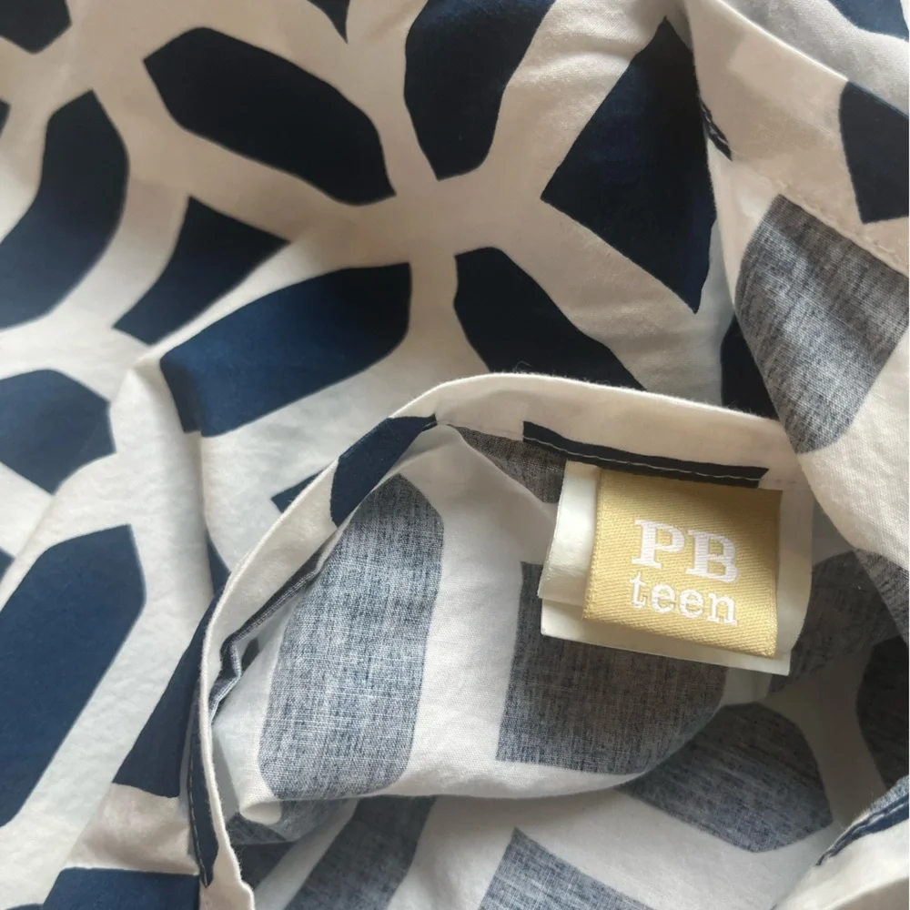 One (1) Pottery Barn Teen Navy and White Geometric Standard Size Pillow cover
