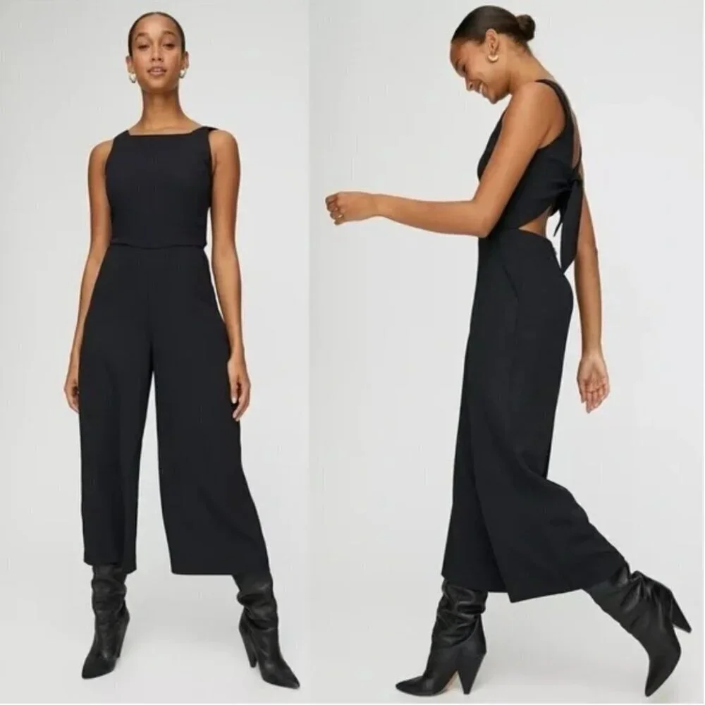 Aritzia Wilfred Ecoulement Open Tie Back Linen Jumpsuit Black sz 2